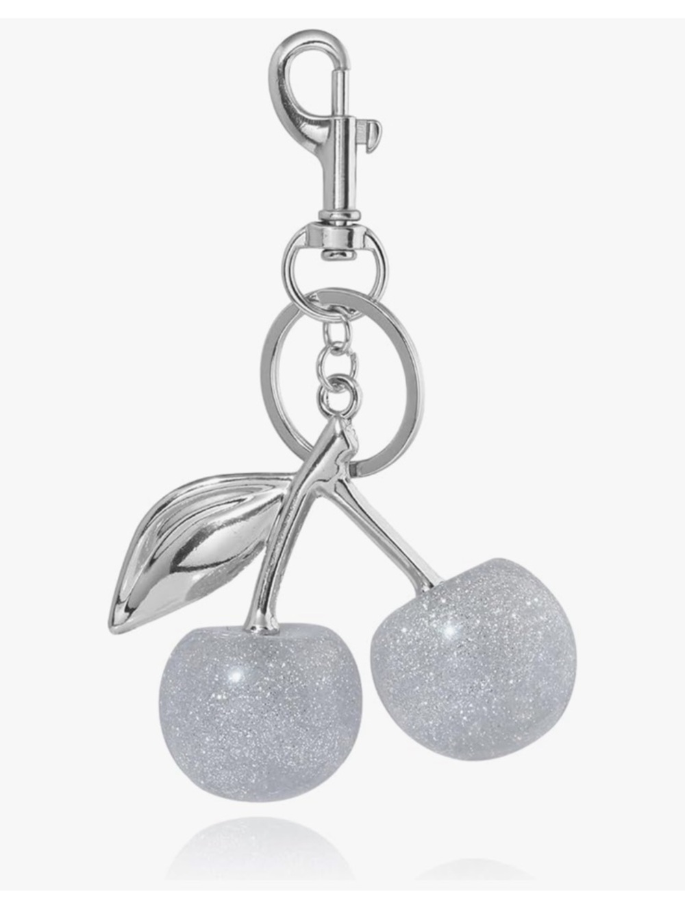 NWOT Silver Glitter Cherry Keychain